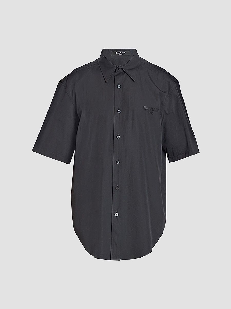 Balmain Men's Logo Embroidered Poplin Short-Sleeve Shirt - Noir - Size 16.5