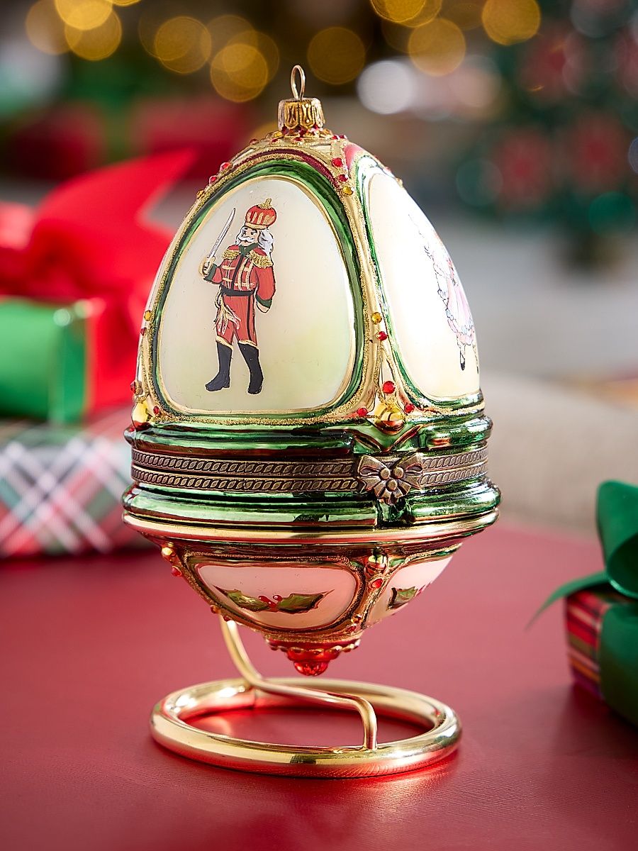Nutcracker & Christmas Tree Hinged Egg Ornament