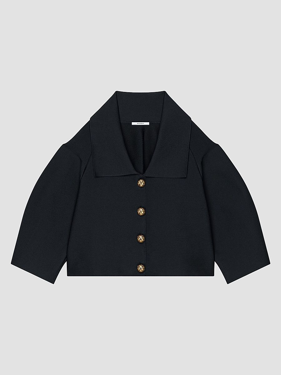Givenchy Women's Cropped Cocoon Jacket in Compact Knit - Black - Size XS