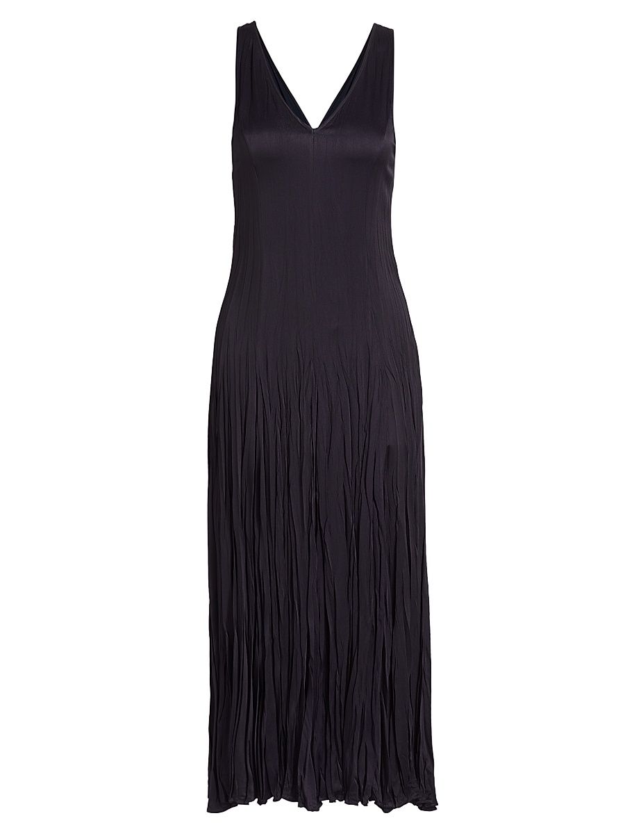 Women's Satin Pleated V-Neck Midi Dress - Midnight - Size 14