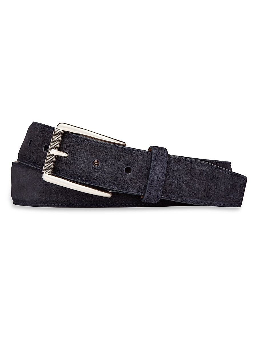 Men's Suede Plated-Buckle Belt - Navy - Size 40