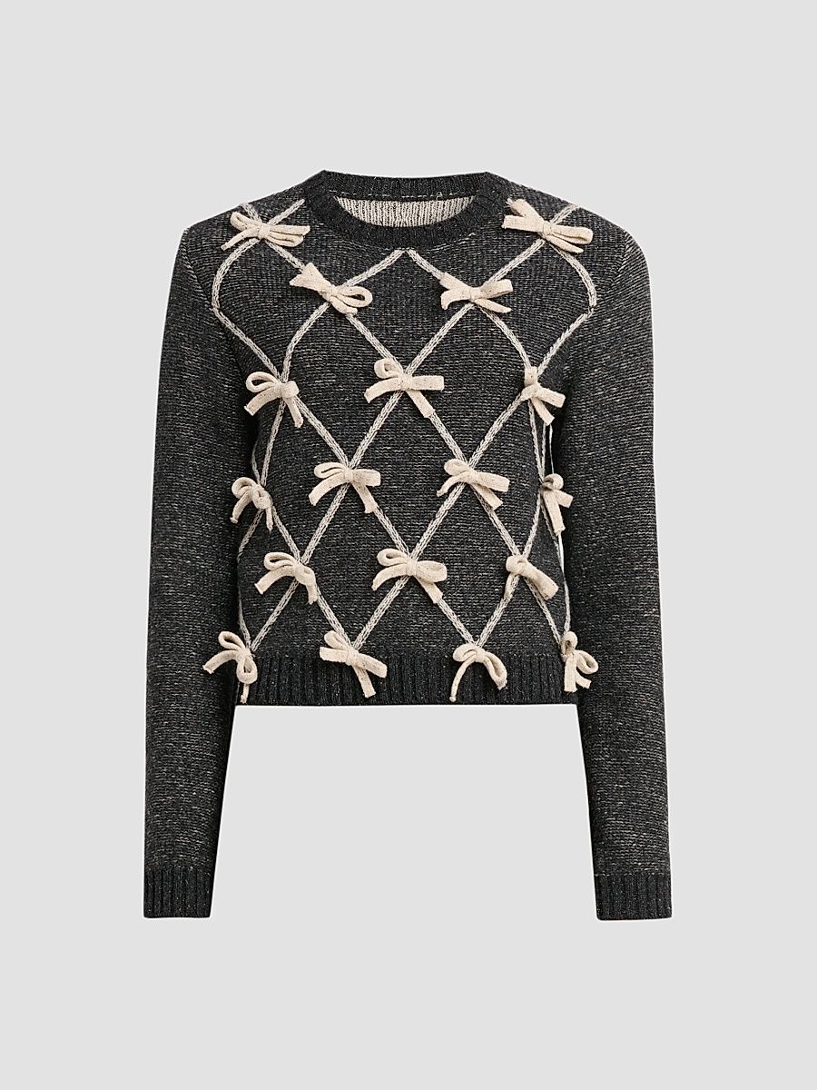 Women's Bow Wool-Blend Sweater - Multi Grey - Size 2