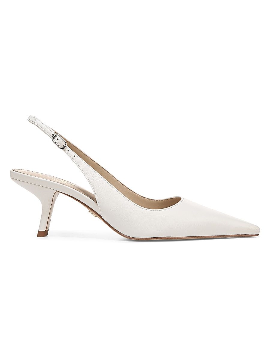 Women's Bianka Leather Slingback Pumps - White - Size 5