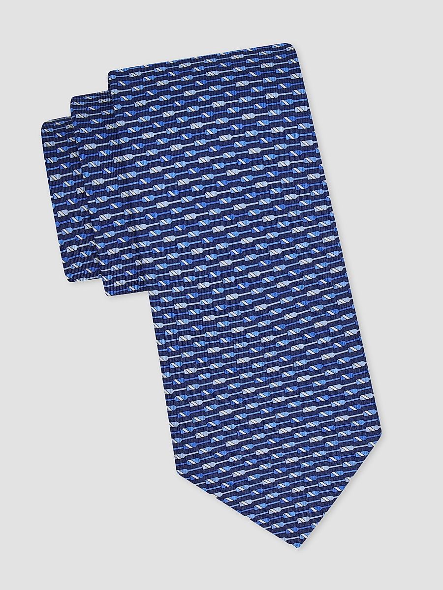 Men's Oar Print Silk Tie - Blue Scuro Rosso