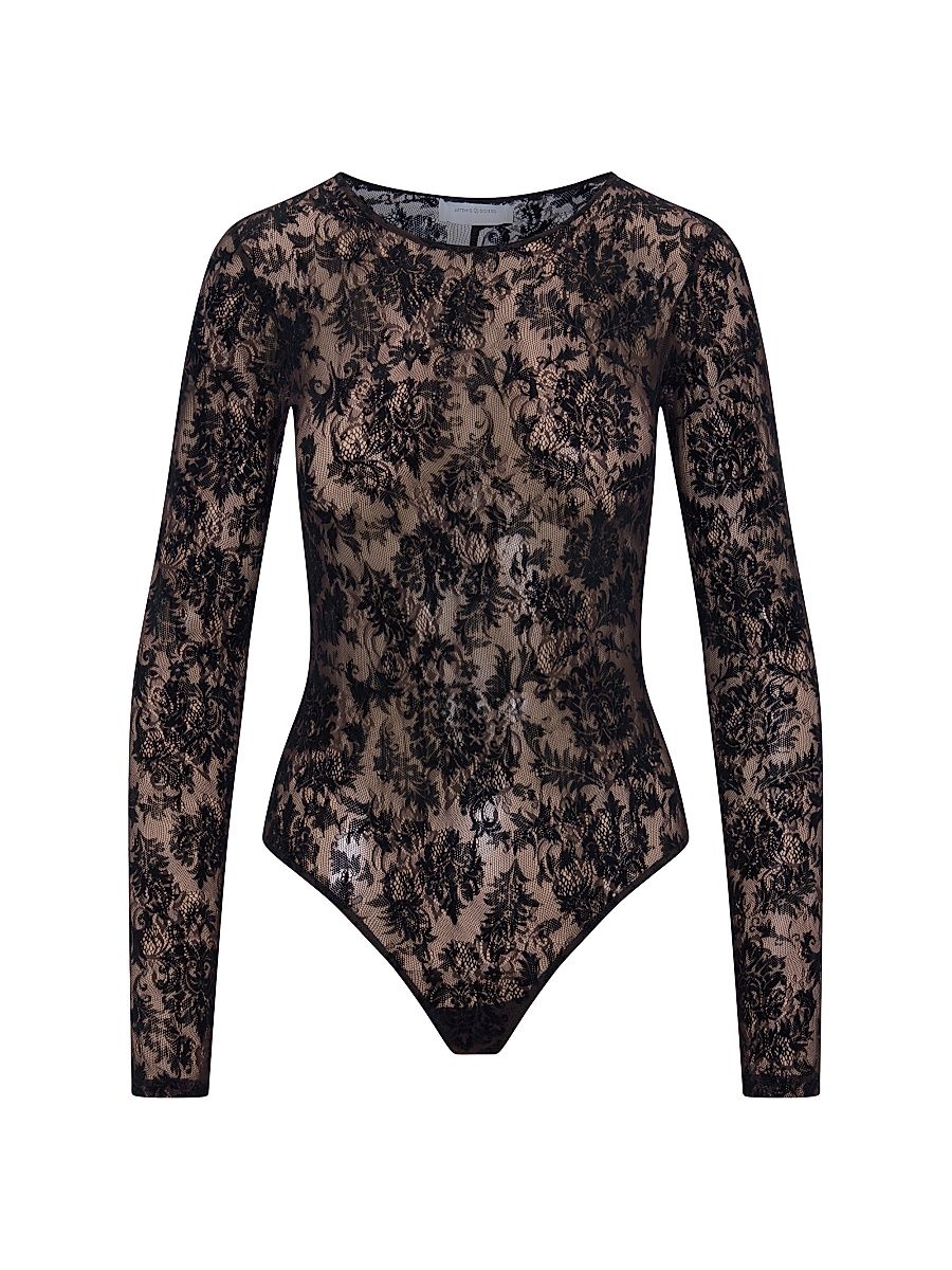 Women's Core Dasha Lace Long-Sleeve Bodysuit - Black - Size Small