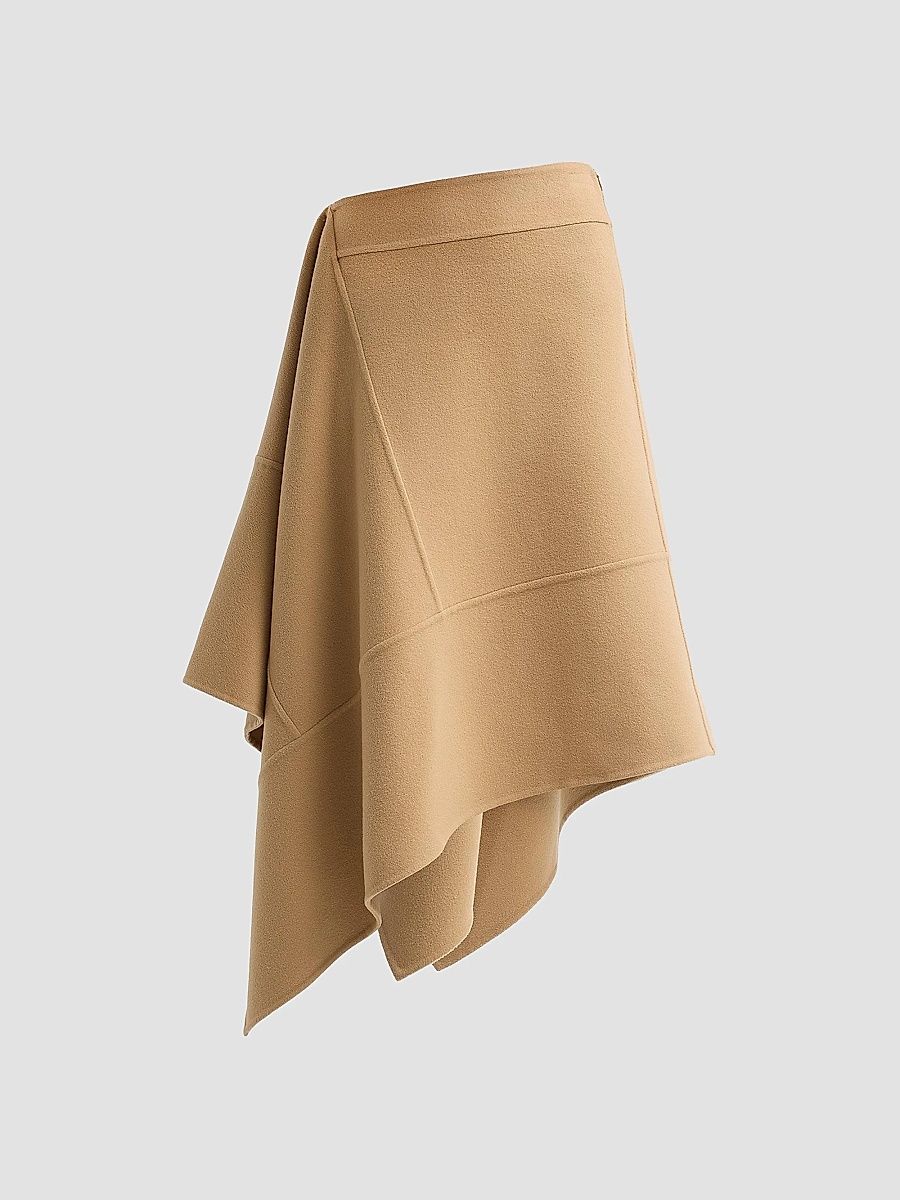 Women's Asymmetric Wool Midi Skirt - Fawn - Size 4