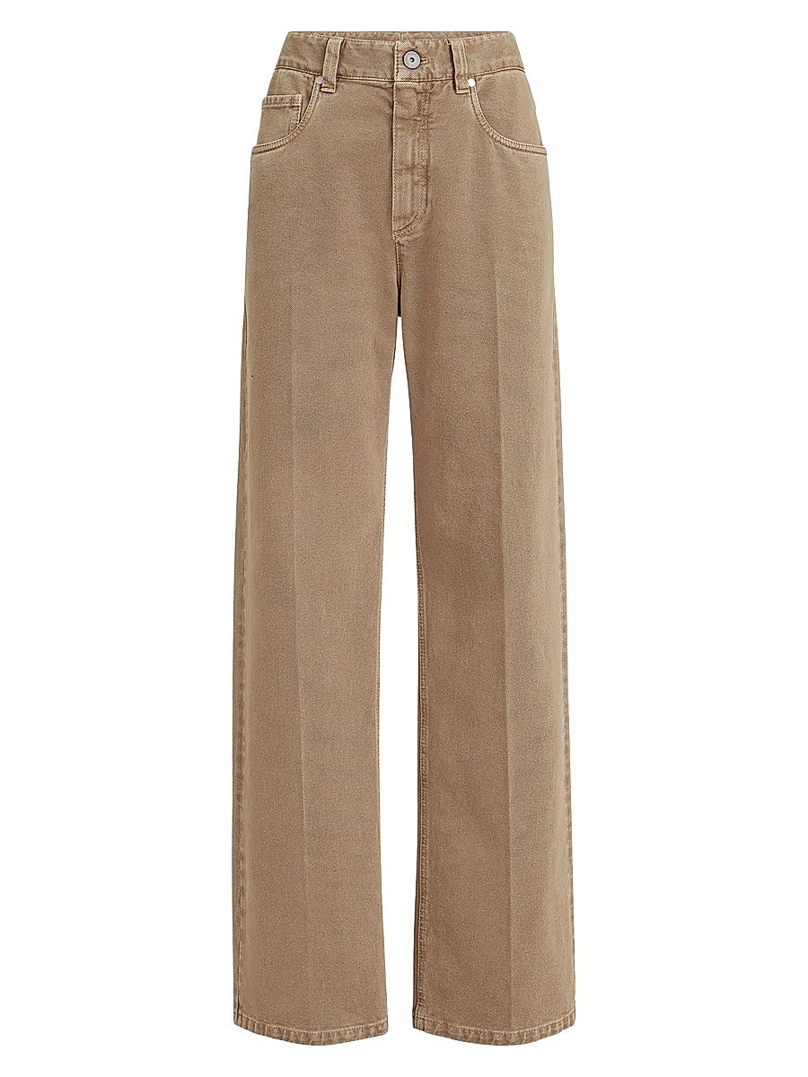 Women's Dyed Denim Contemporary Loose Trousers - Light Brown - Size 16