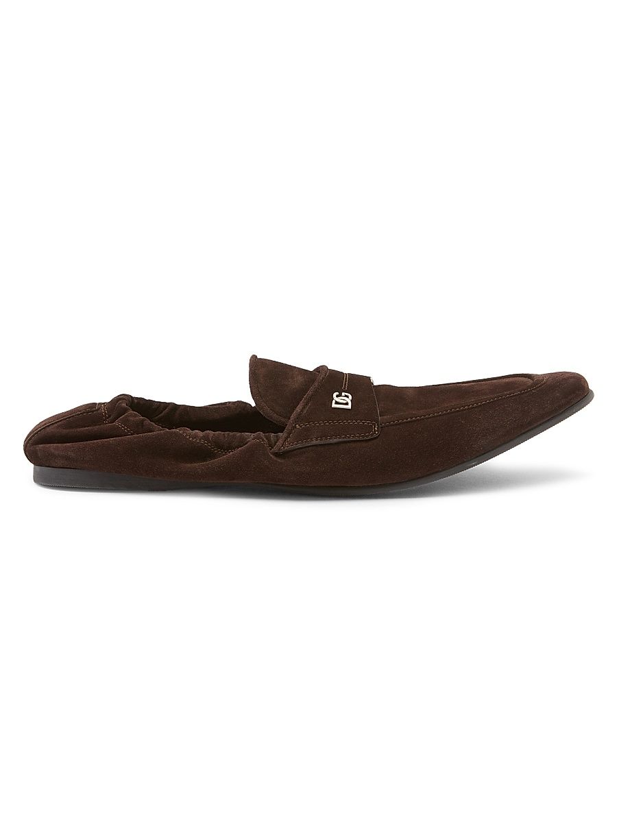Men's Logo-Detail Velvet-Finish Suede Loafers - Cacao - Size 8