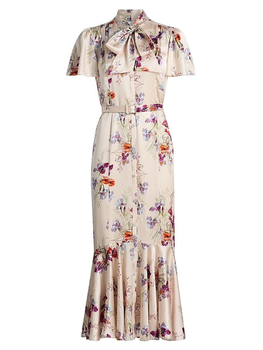 Women's Iris Bouquet Willow Floral A-Line Midi-Shirtdress - Oatmilk Multi - Size 14