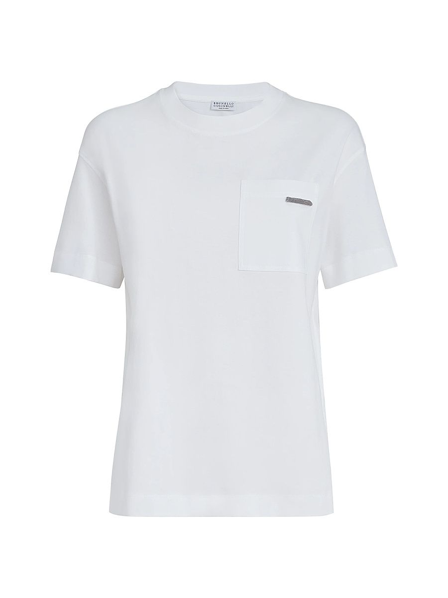 Women's Cotton Jersey T-Shirt with Shiny Tab - White - Size XXXXL