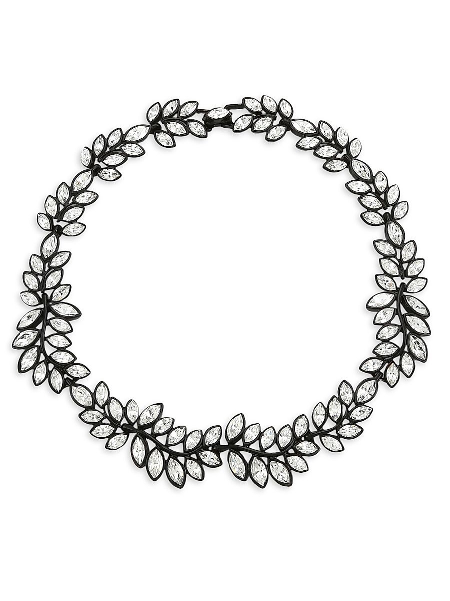 Women's Black Enamel & Crystal Leaf Choker Necklace - Black Crystal