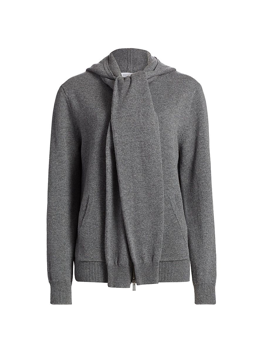 Women's Cashmere Scarf Zip-Front Hoodie - Banker Melange - Size Small
