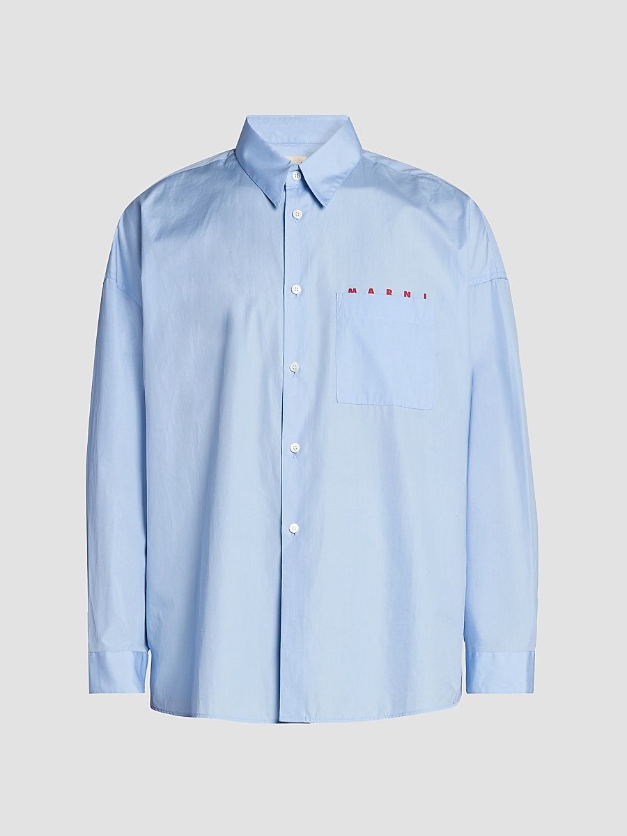 Men's Logo Cotton Poplin Shirt - Light Blue - Size 44