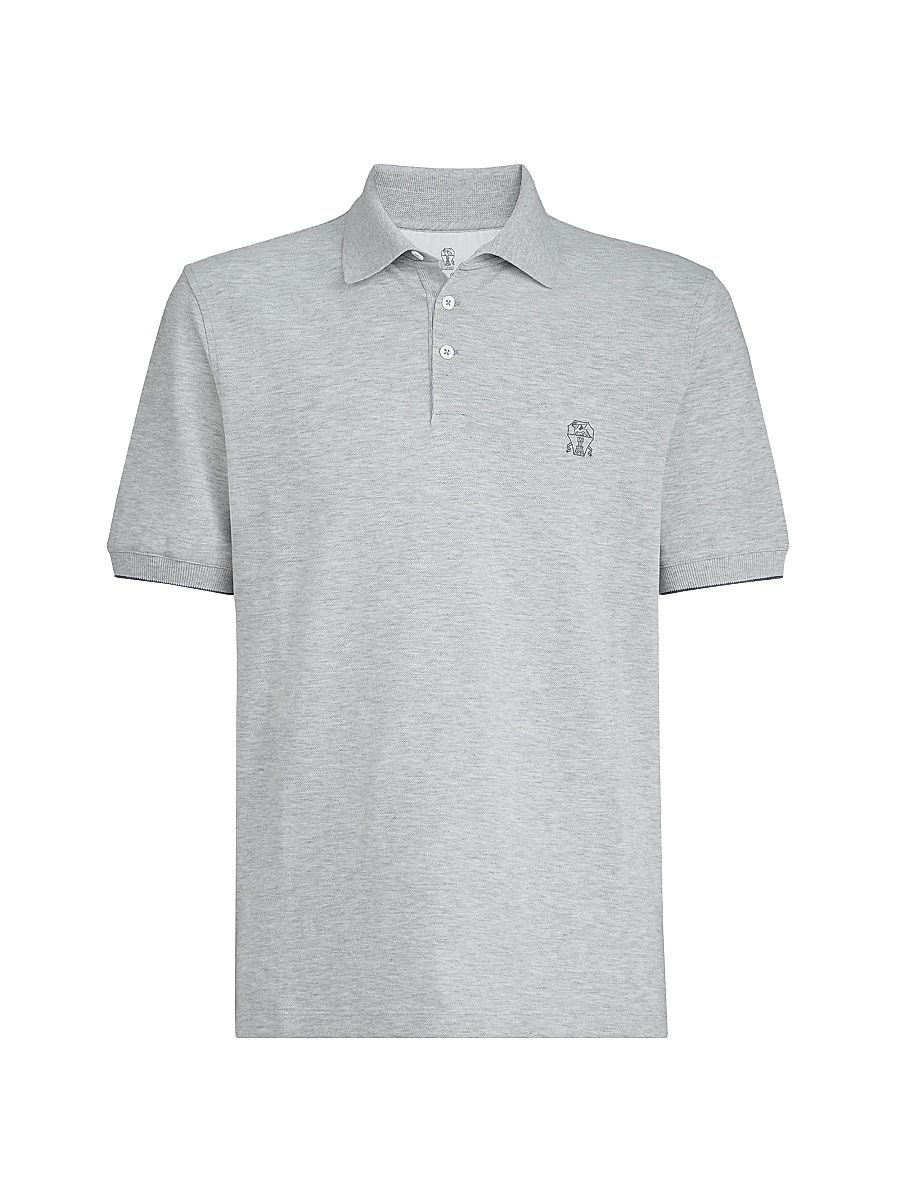 Men's Cotton Piqué Polo Shirt with Logo - Light Grey - Size XXXL
