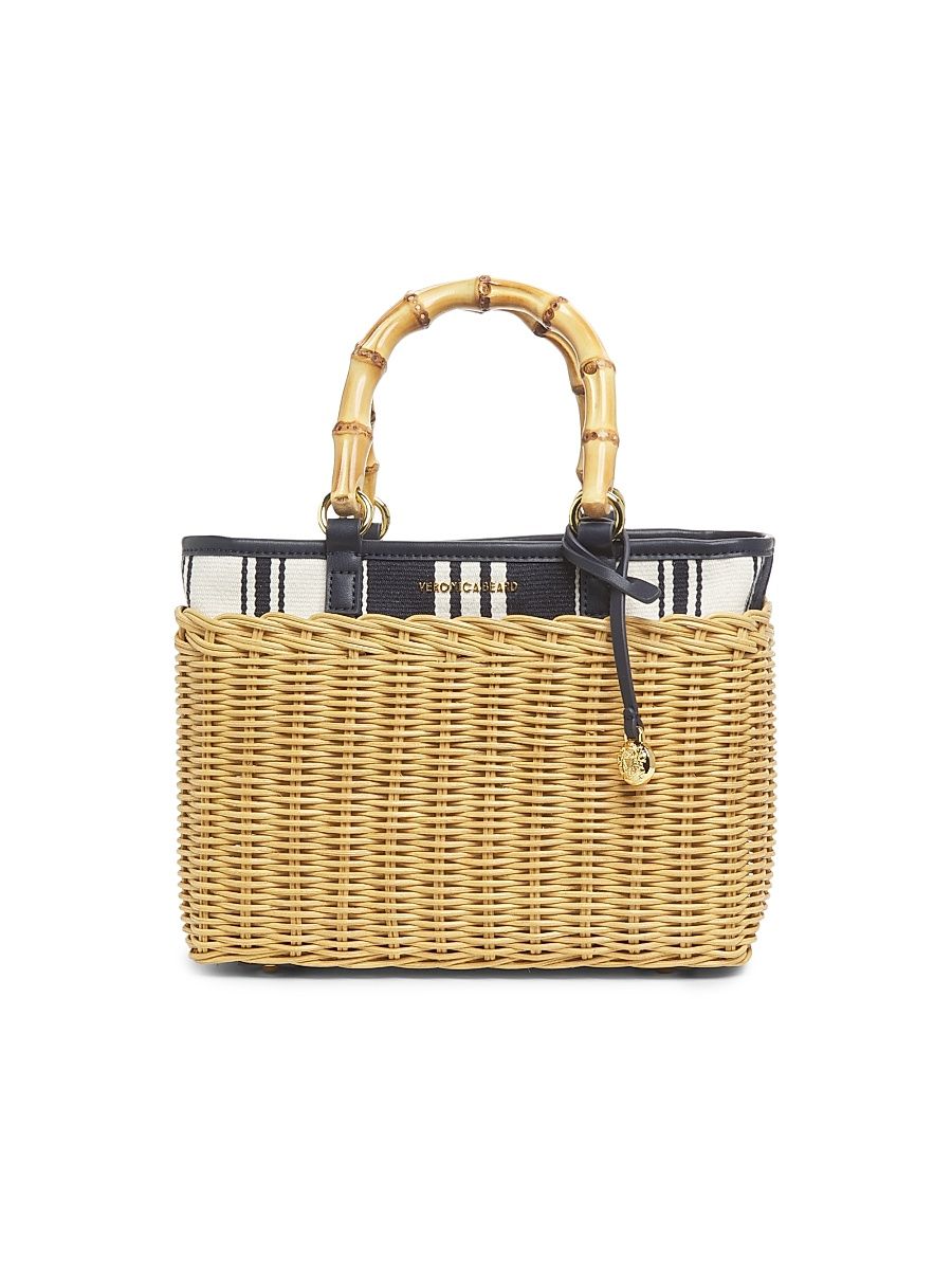 Women's Stripe Canvas Wicker Porto Bag - Natural Wicker Navy Stripe