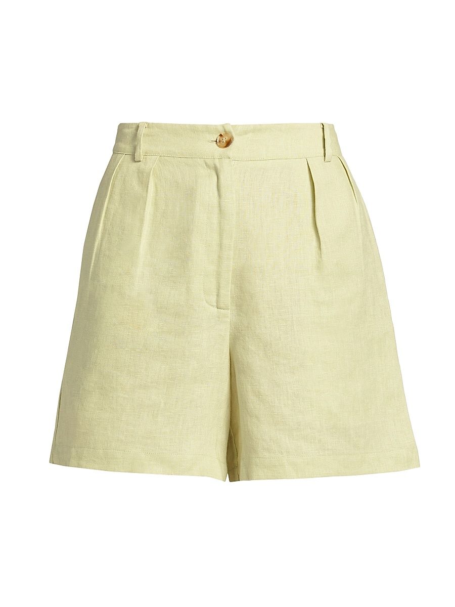 Women's Ella Pleated Linen Shorts - Celadon - Size 12