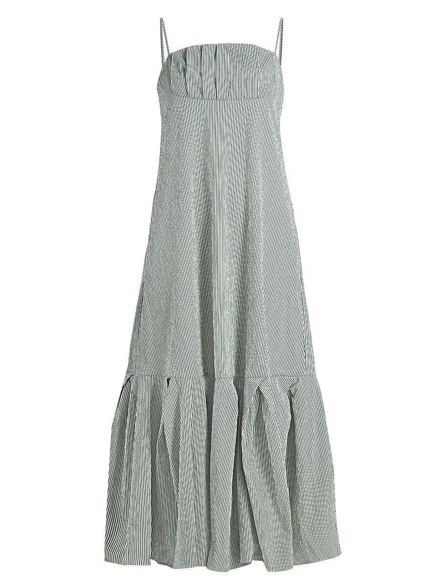 Women's Cami Cotton Ruffle Hem Midi-Dress - Green Stripe - Size 6