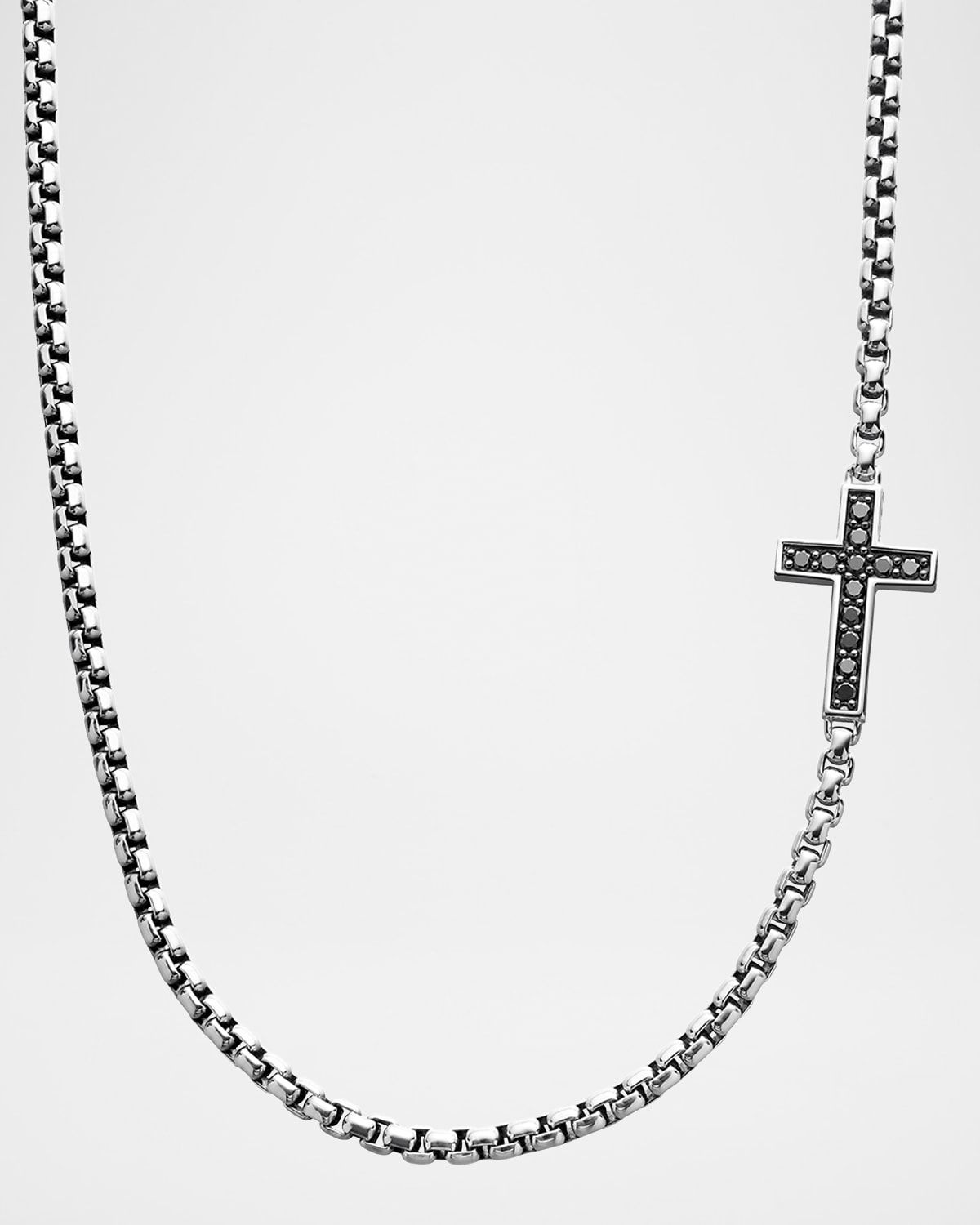 Men & apos;s Streamline Cross Station Necklace in Silver with Black Diamonds, 3.6mm, 20"L
