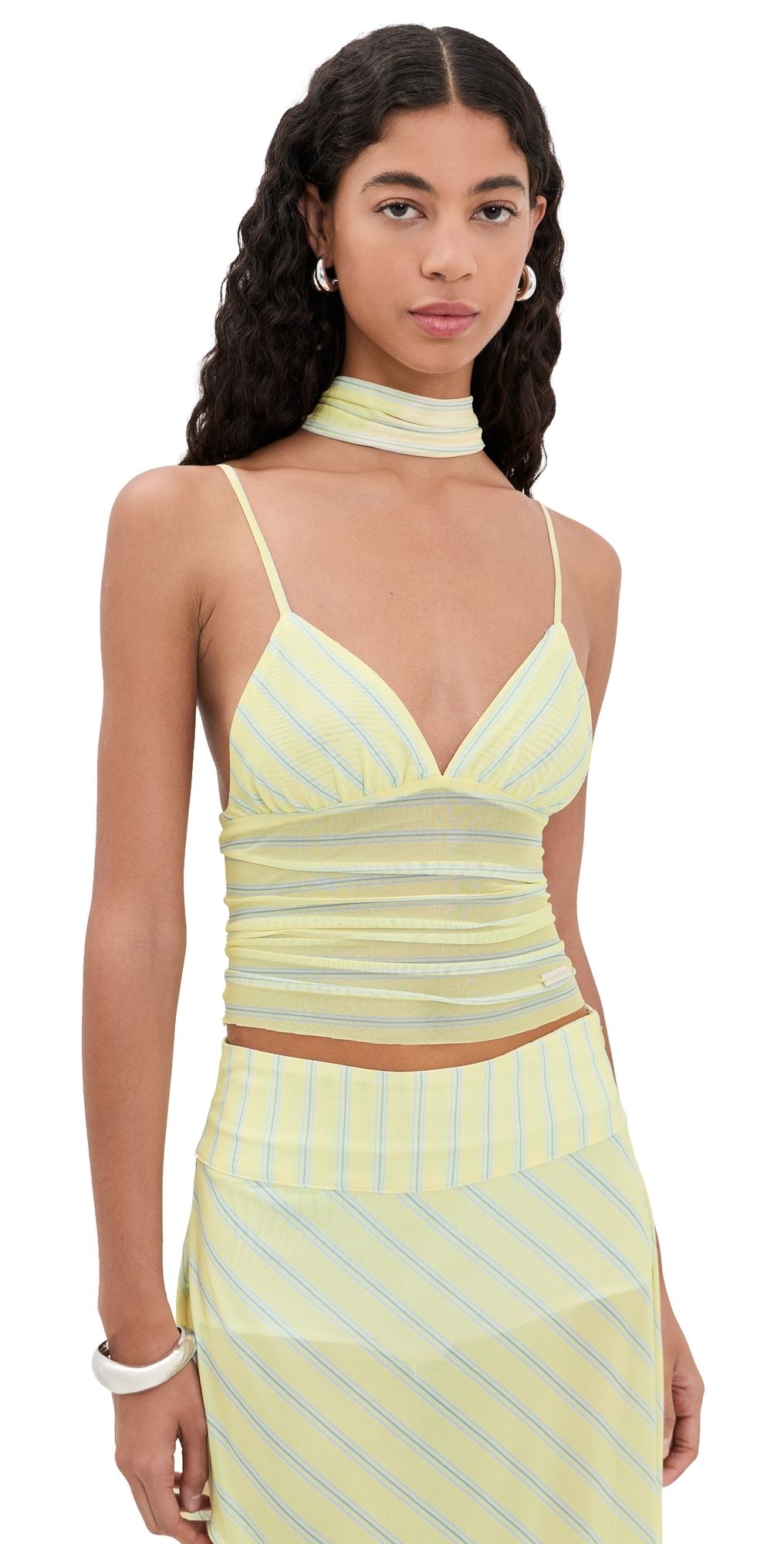 House of Sunny Striped Mesh Cami Top Butter 18