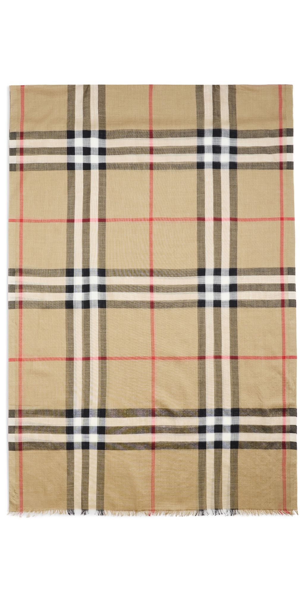 Burberry Wide Check Wool Silk Gauze Scarf Archive Beige One Size
