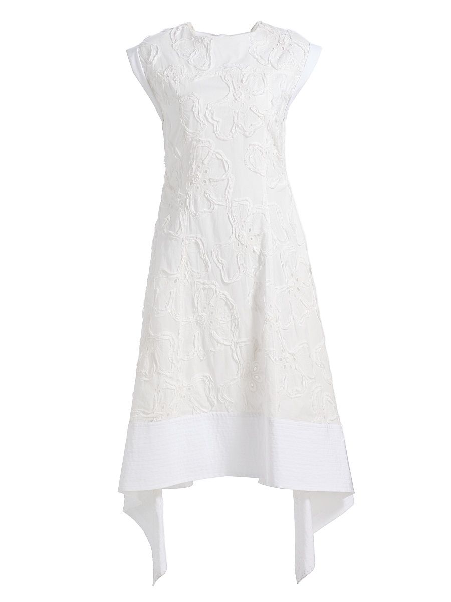 Women's 3D Floral-Embroidered Belted Midi-Dress - White - Size 12