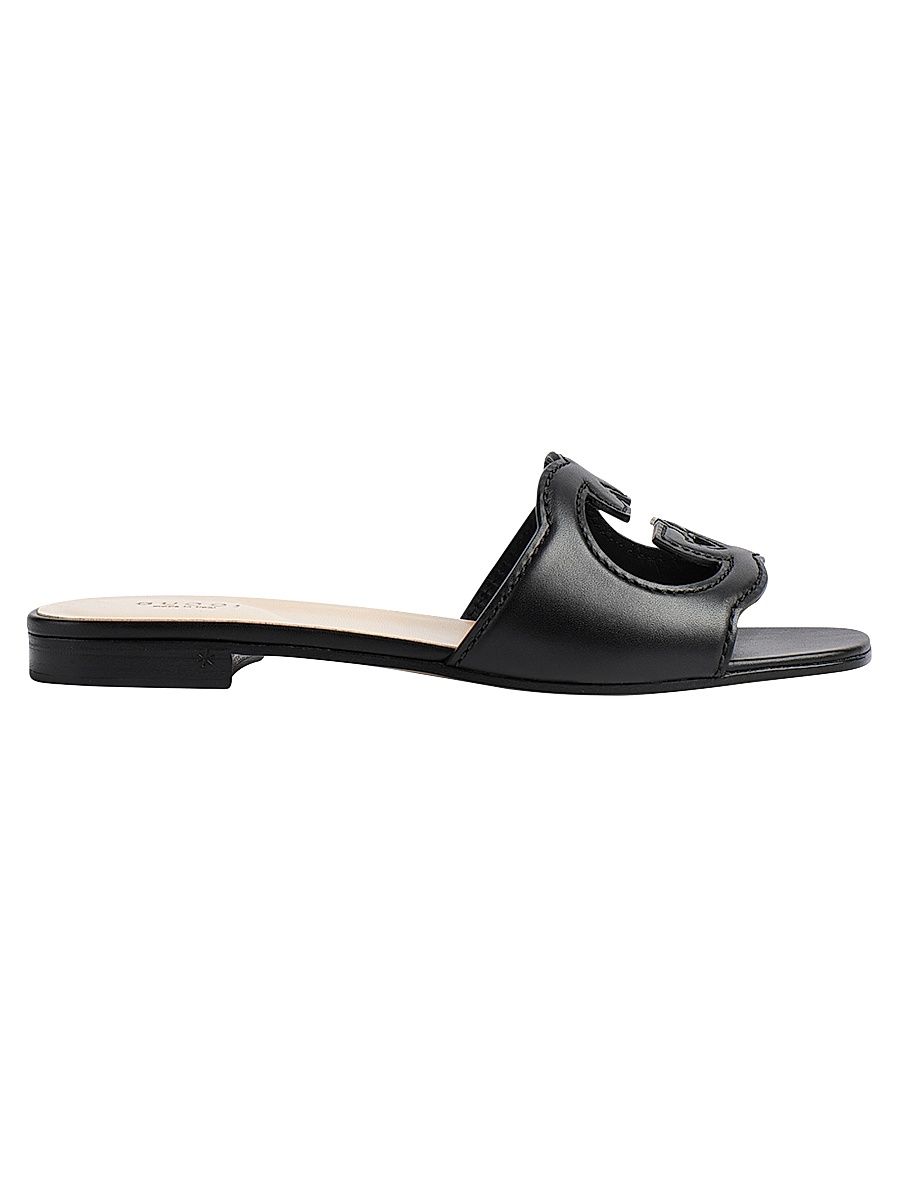 Women's GG Cut-Out Leather Slides - Black - Size 11.5 Sandals