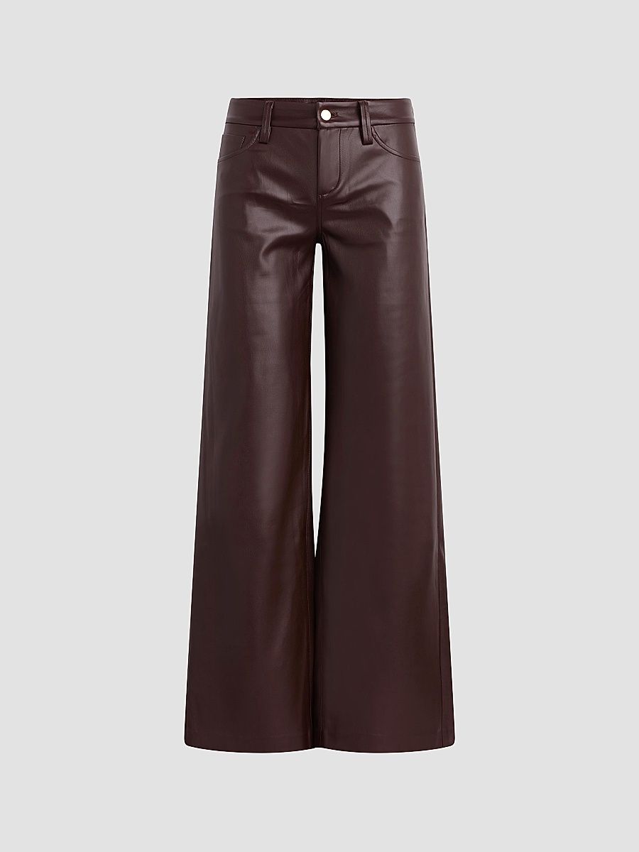 Women's Lou Lou Faux-Leather Wide-Leg Jeans - Dark Chocolate - Size 32