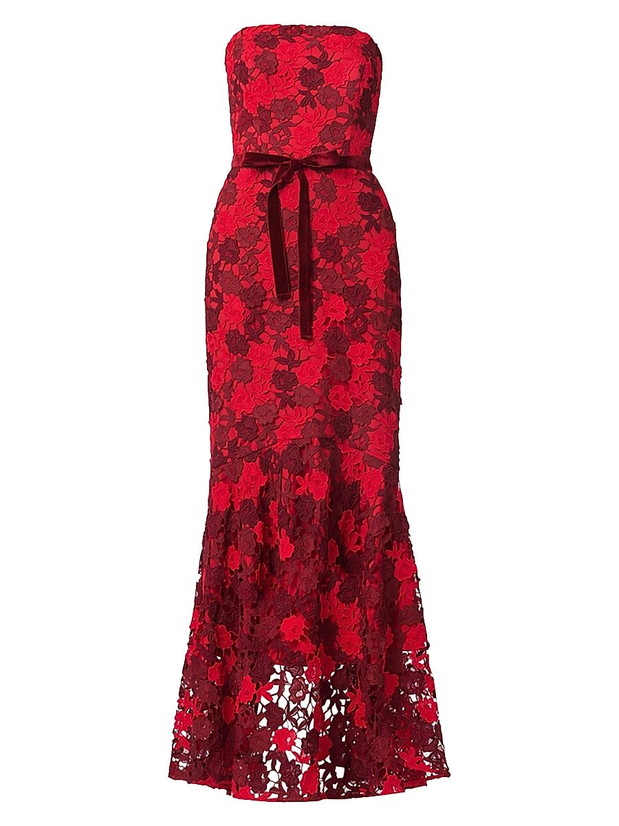Shoshanna Women's Cierra Floral Lace High-Low Maxi Dress - Red Burgundy - Size 10