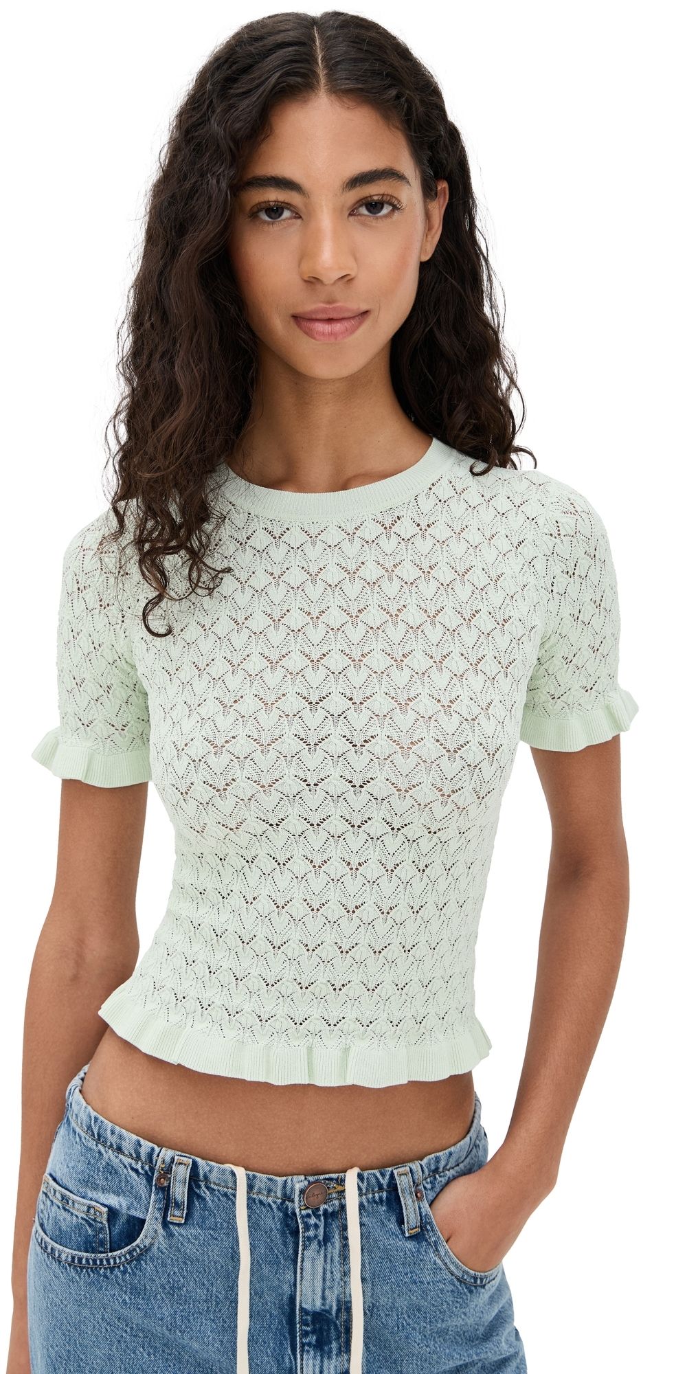 Sea Rue Fine Gauge Knit Short Sleeve Sweater Mint XS