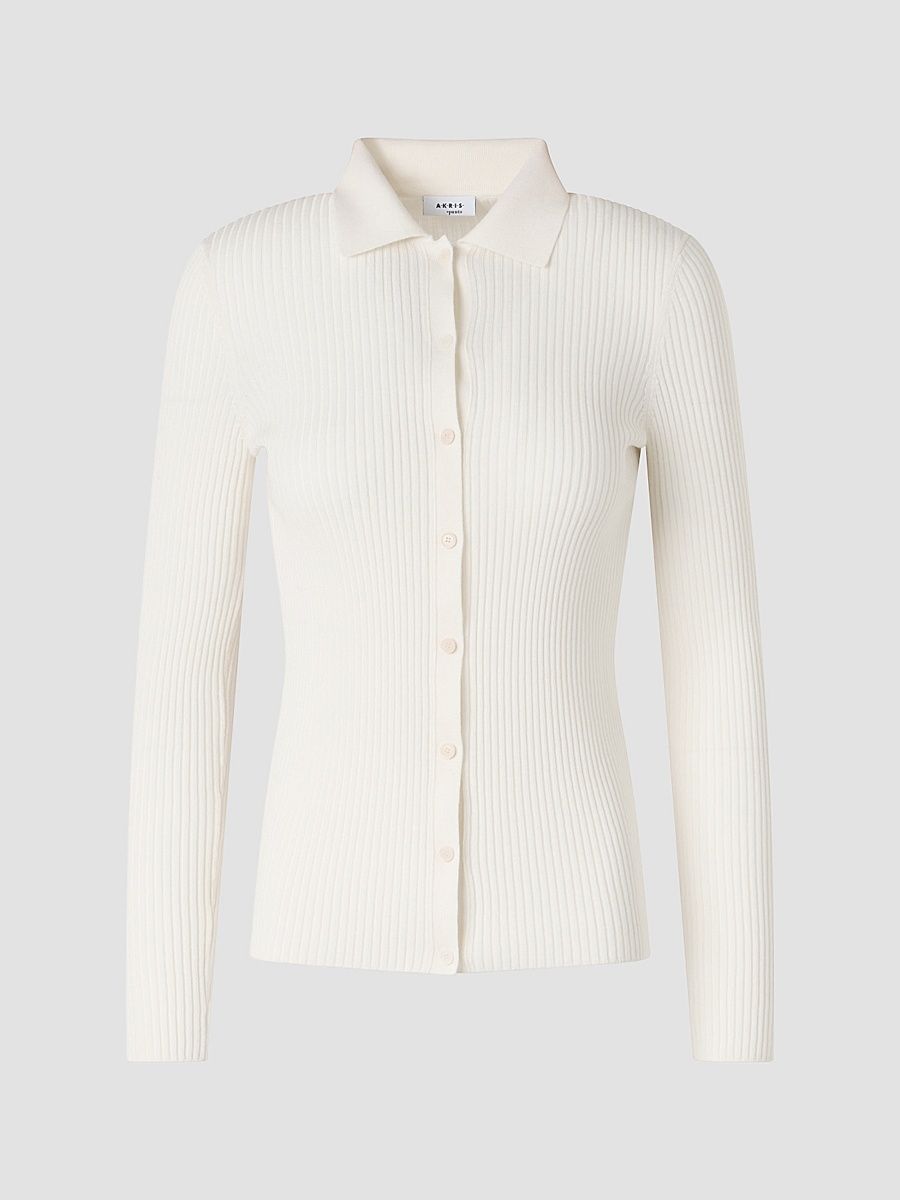 Women's Rib-Knit Wool Shirt - Cream - Size 16