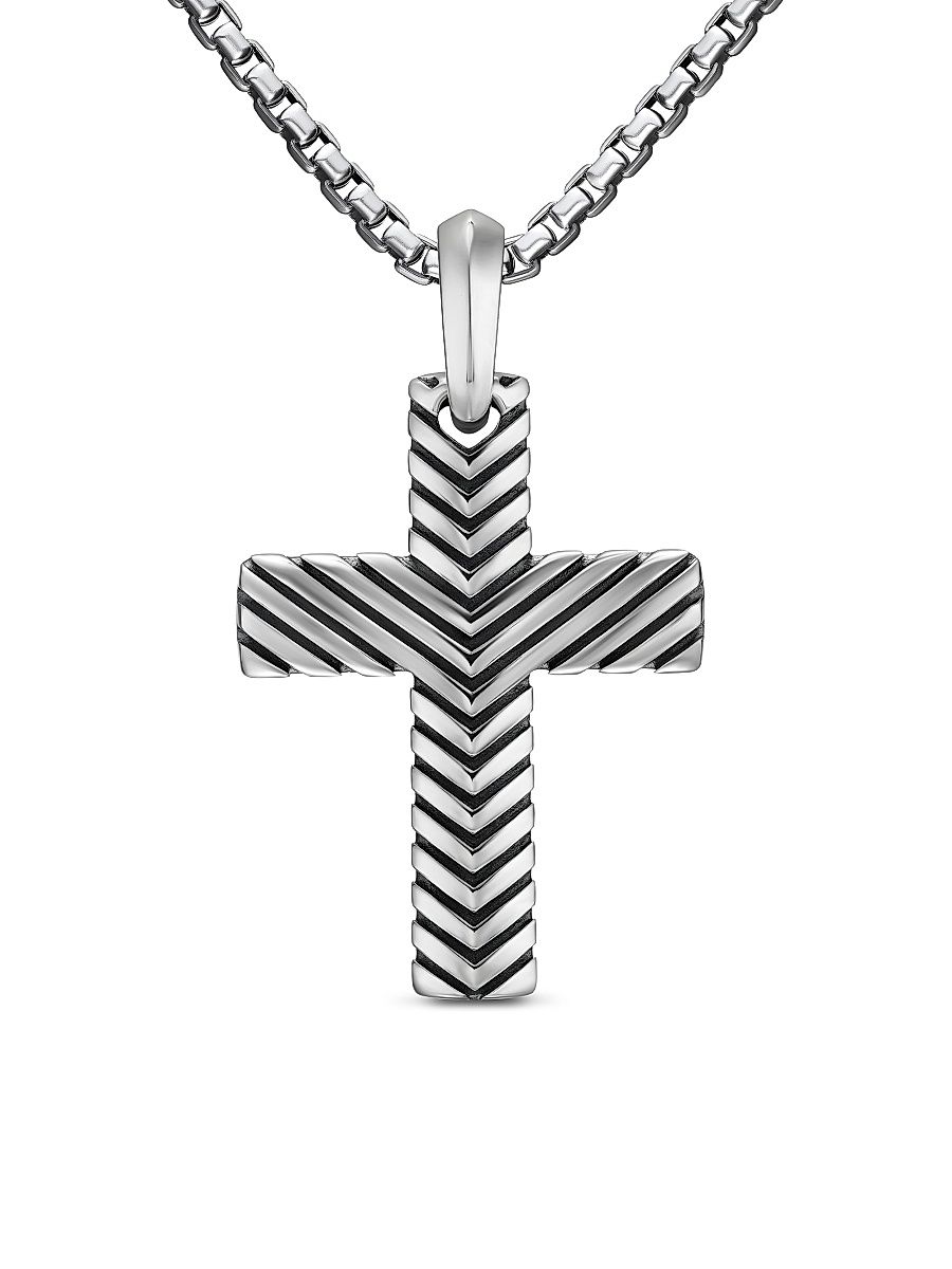 Men's Chevron Cross Pendant in Sterling Silver, 36MM - Silver