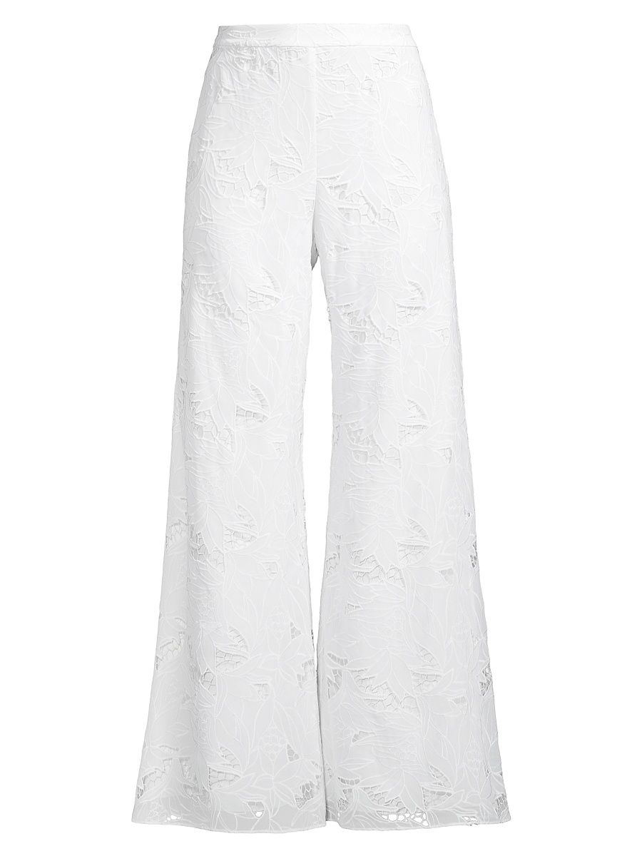 Women's Poppy Floral Lace Wide-Leg Pants - White - Size 14