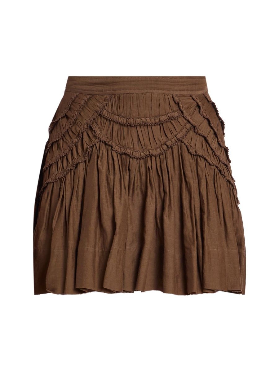 Women's Ceola Ruffle-Trim Pleated Miniskirt - Dark Khaki - Size 8