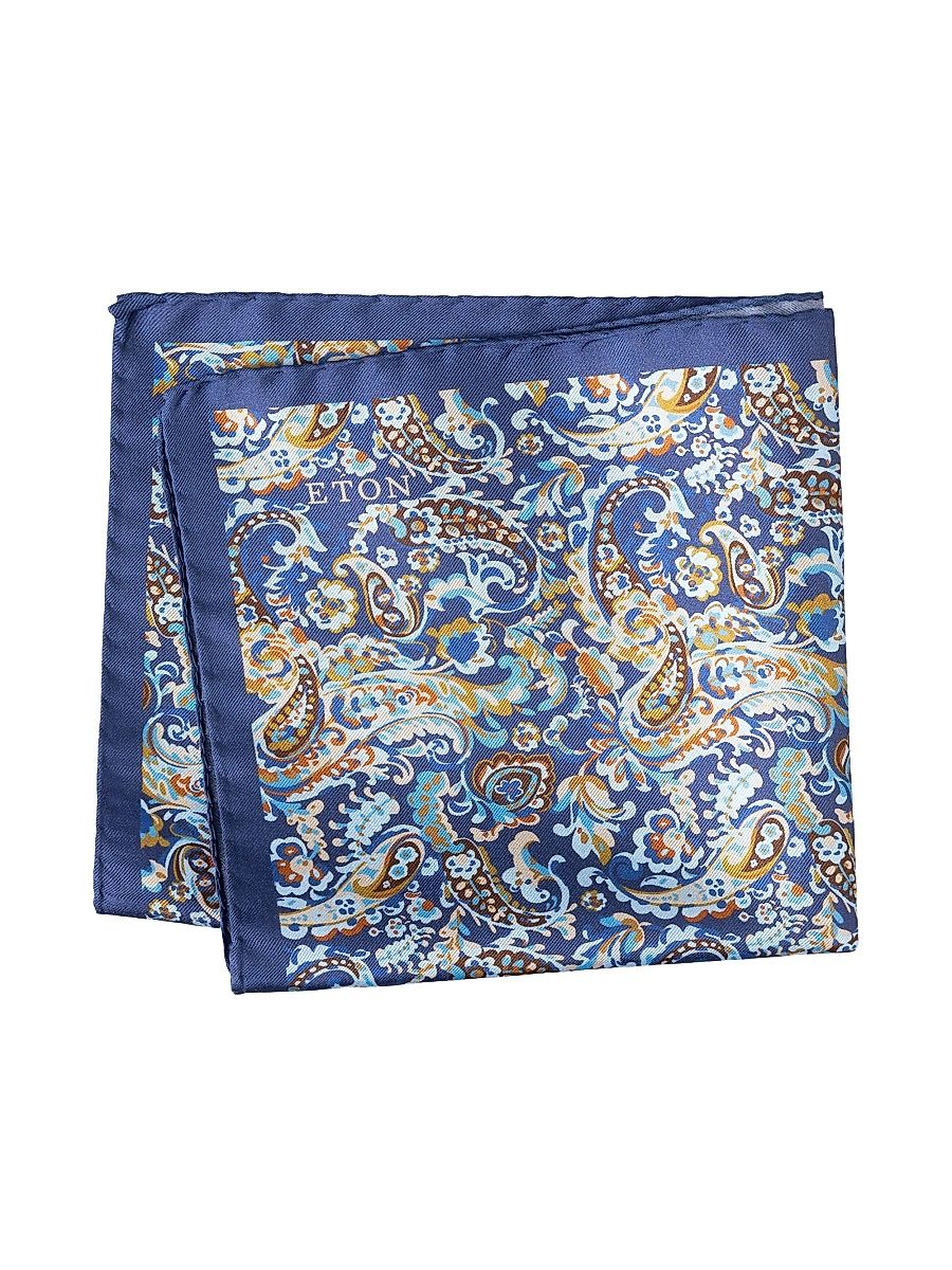 Men's Paisley Silk Pocket Square - Navy