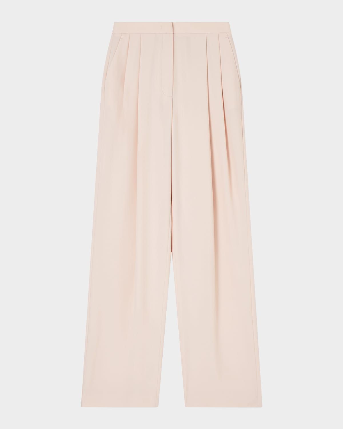 Pleated Straight-Leg Gabardine Trousers