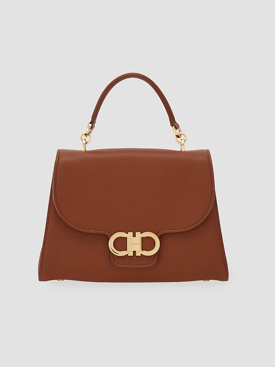 Women's Double Gancini Leather Top Handle Bag - New Cognac