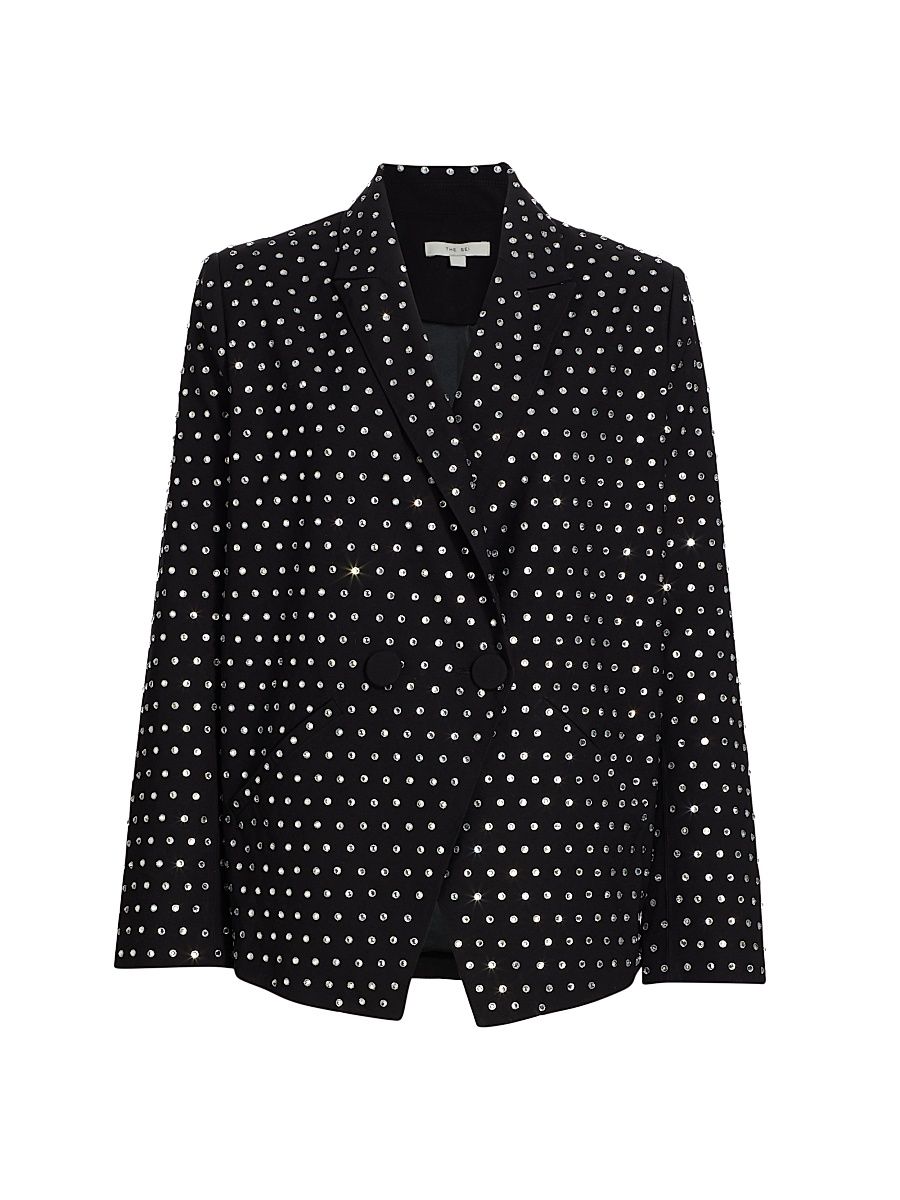 Women's Crystal Doube-Breasted Blazer - Black - Size 4
