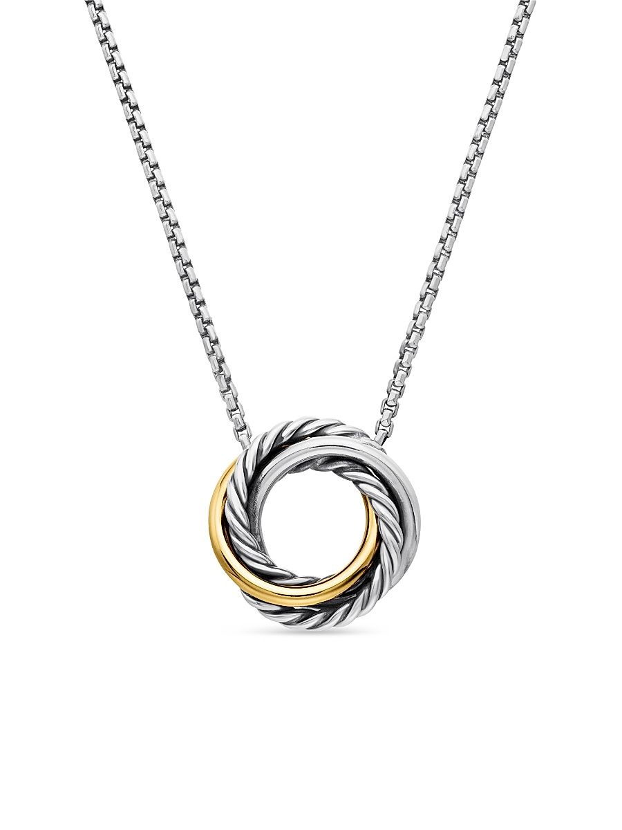 Women's Crossover Pendant Necklace in Sterling Silver with 18K Yellow Gold, 14.5mm - Silver - Size 17