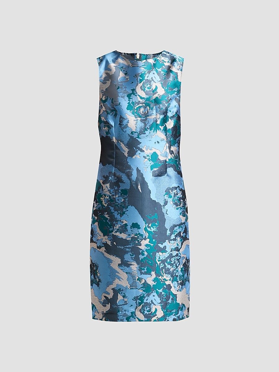 Ming Wang Women's Abstract Jacquard Sheath Knee-Length Dress - Deep Teal - Size XS