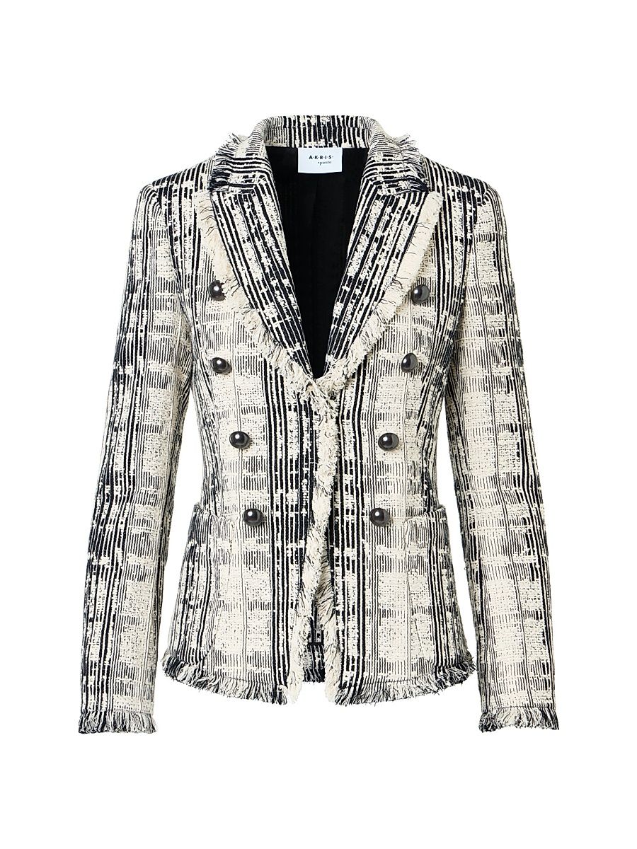 Women's Textured Raw Cotton Denim Blazer - Cream Black - Size 16