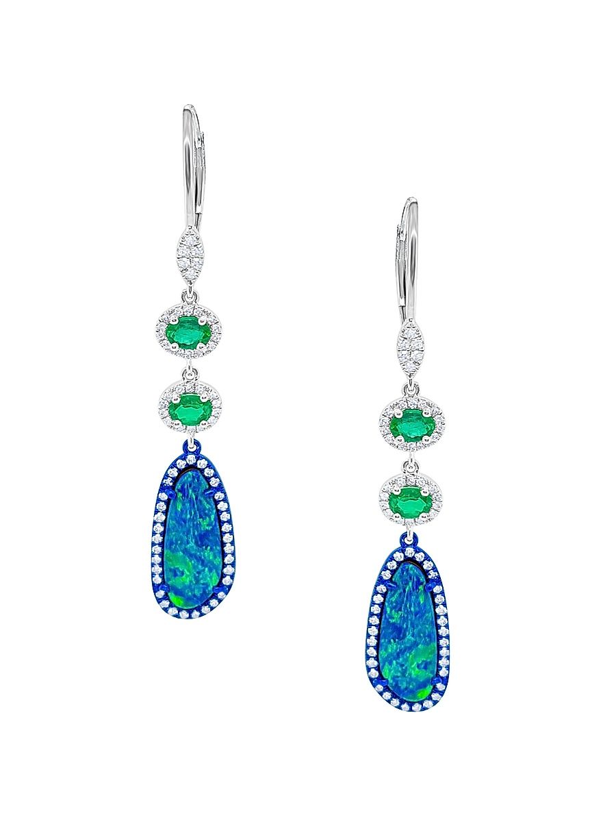 Women's 14K White Gold & Multi-Gemstone Drop Earrings - Opal