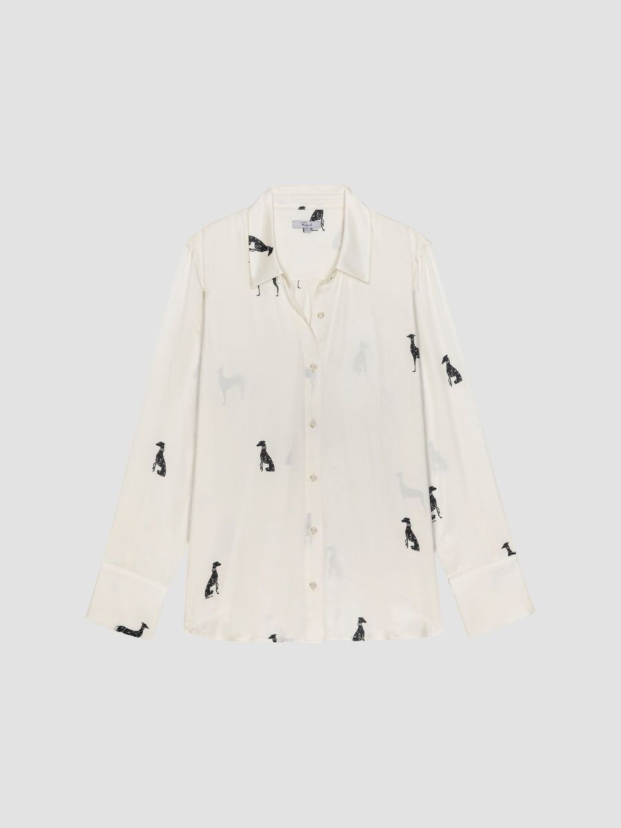 Rails Women's Saige Dog-Print Shirt - Ivory Whippets - Size Large