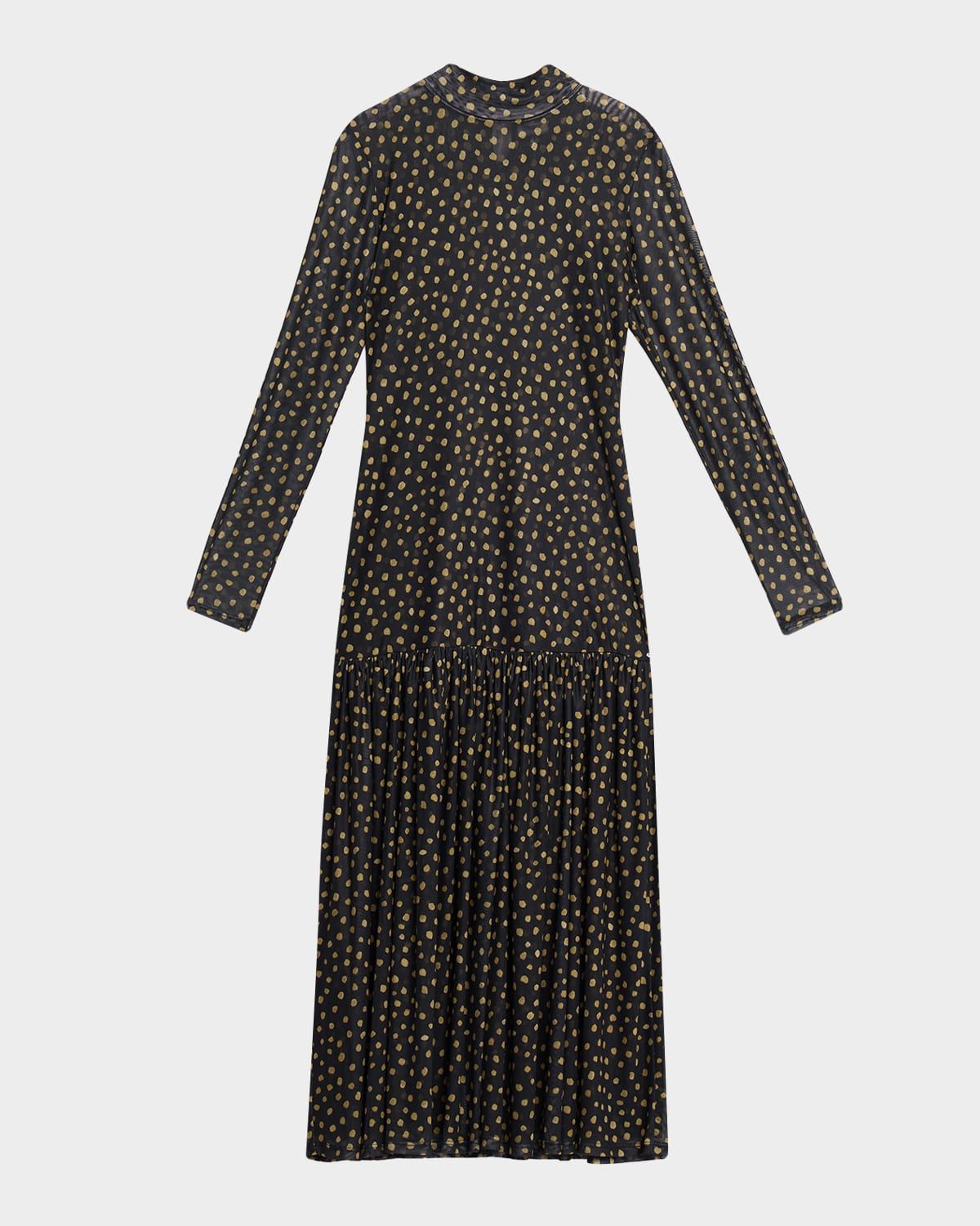 Leylani Polka-Dot Mesh Maxi Dress
