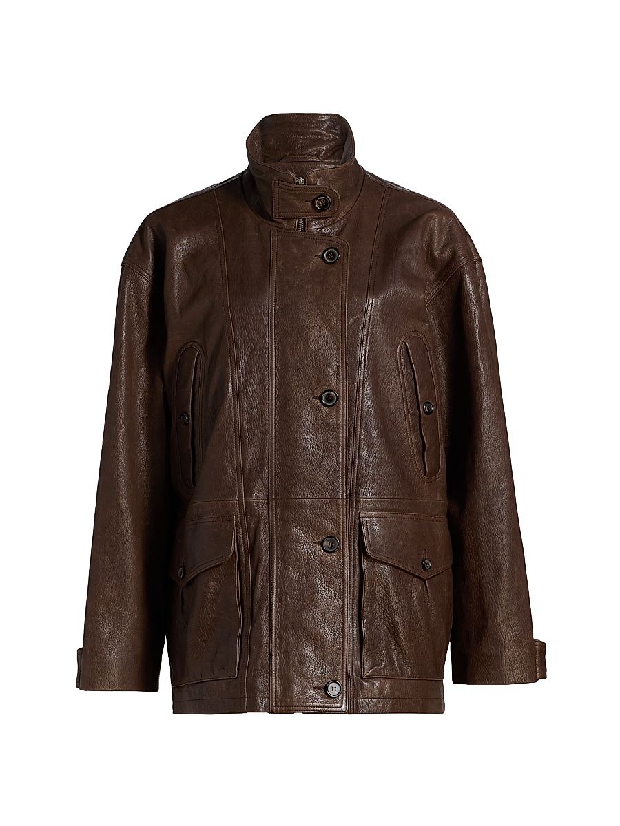 Women's Anorak Leather Jacket - Brown - Size Medium