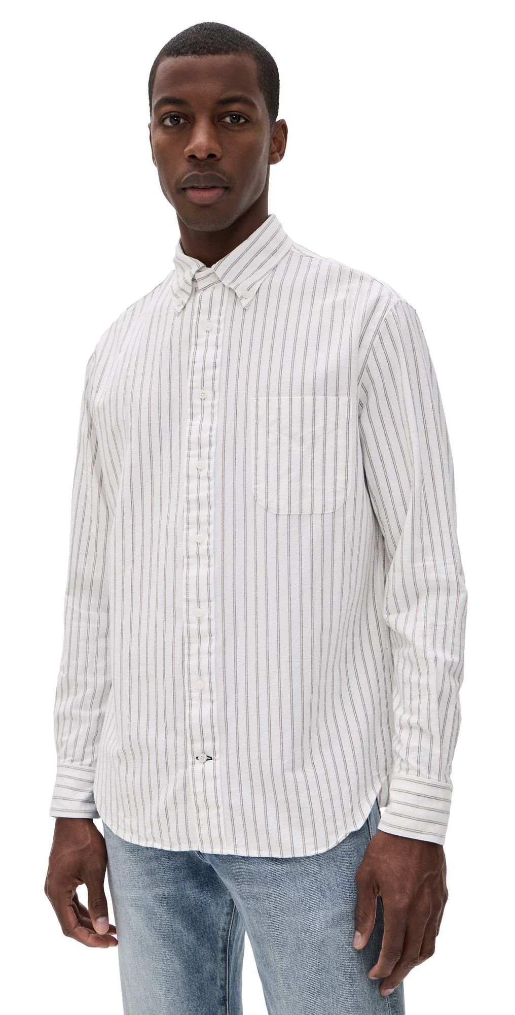 Gitman Vintage Japanese Striped Oxford Shirt White L