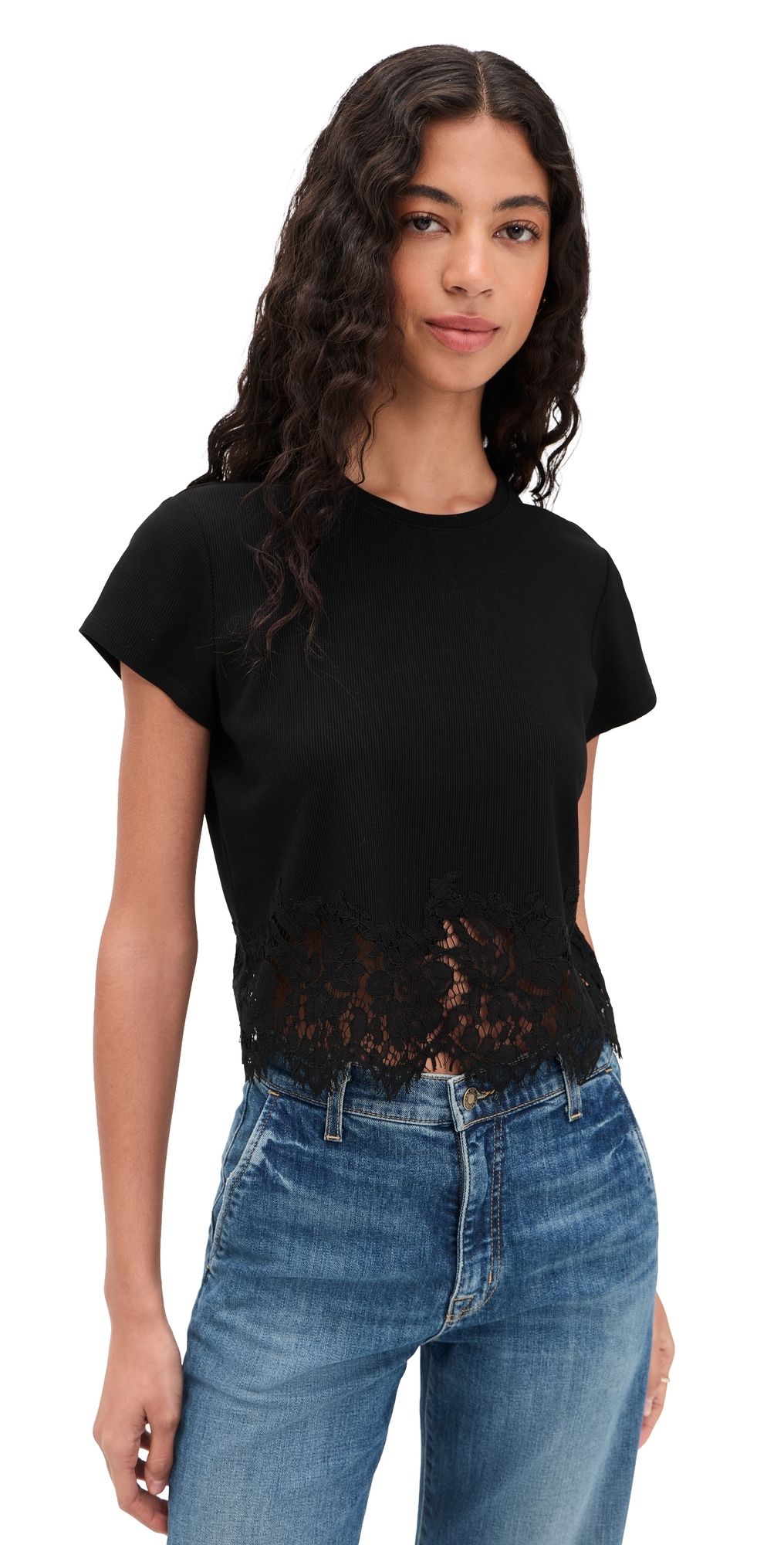 Generation Love Paige Rib Lace Combo Top Black L