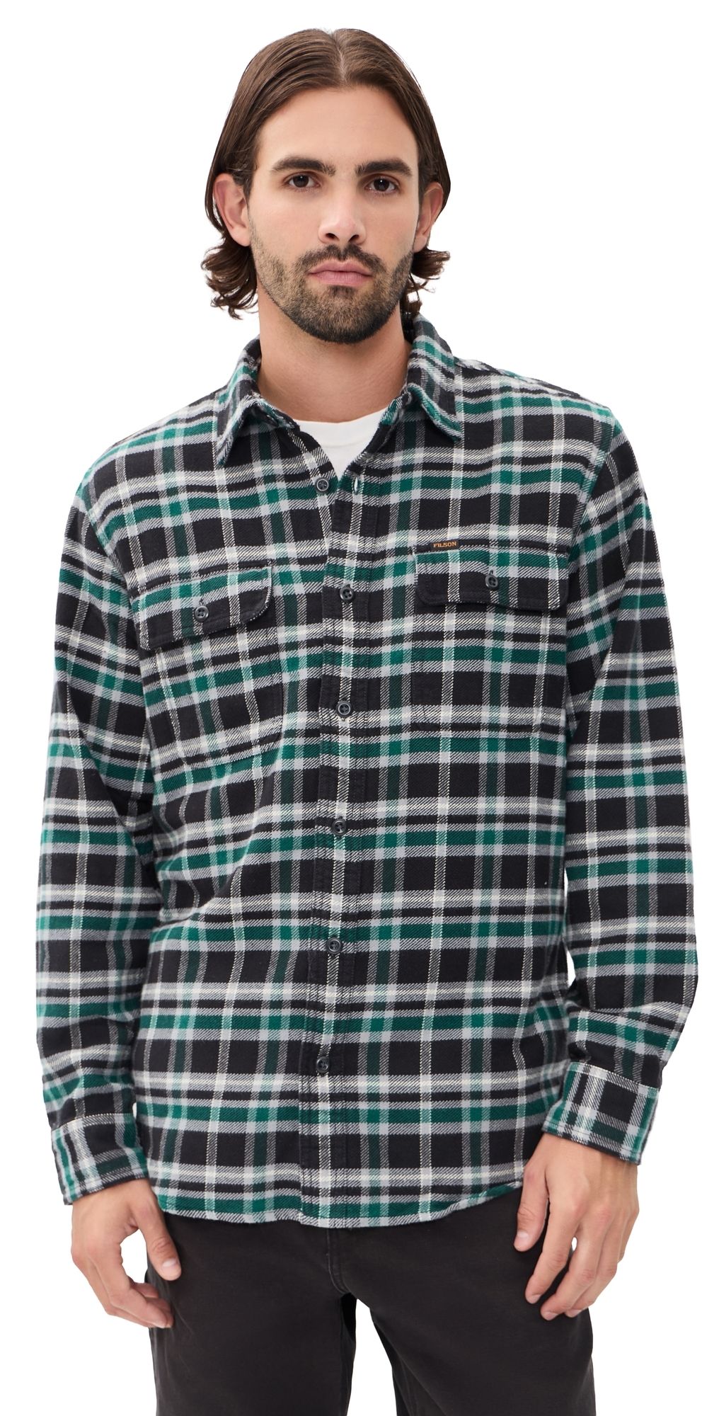 Filson Vintage Flannel Work Shirt Black/Green Plaid XL
