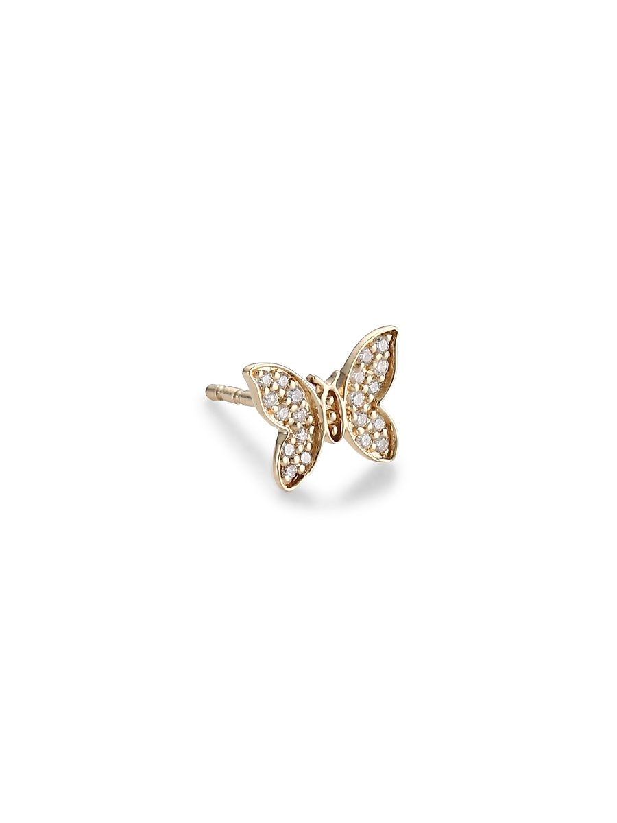 Women's 14K Yellow Gold & Diamond Tiny Butterfly Single Stud Earring - Gold