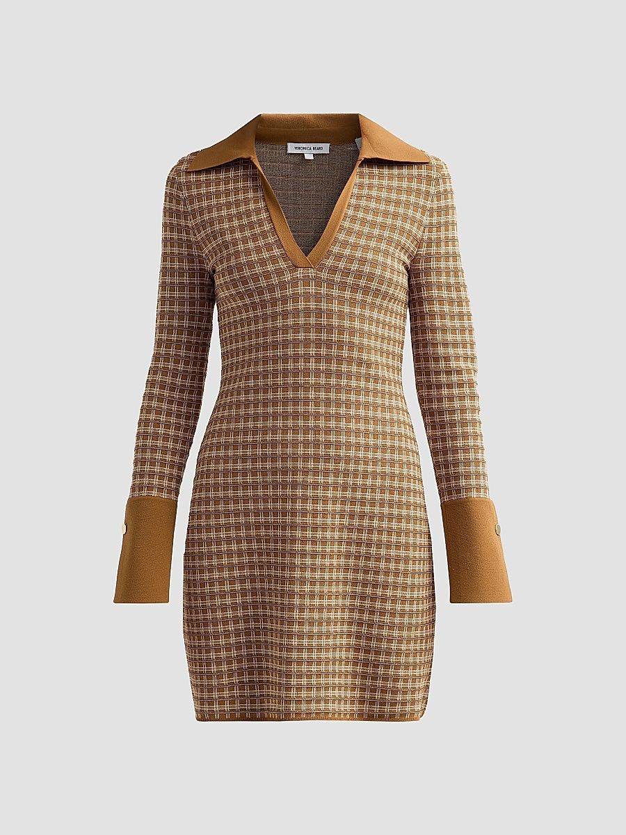 Women's Celena Plaid Knit V-Neck Mini Dress - Acorn Multi - Size XS