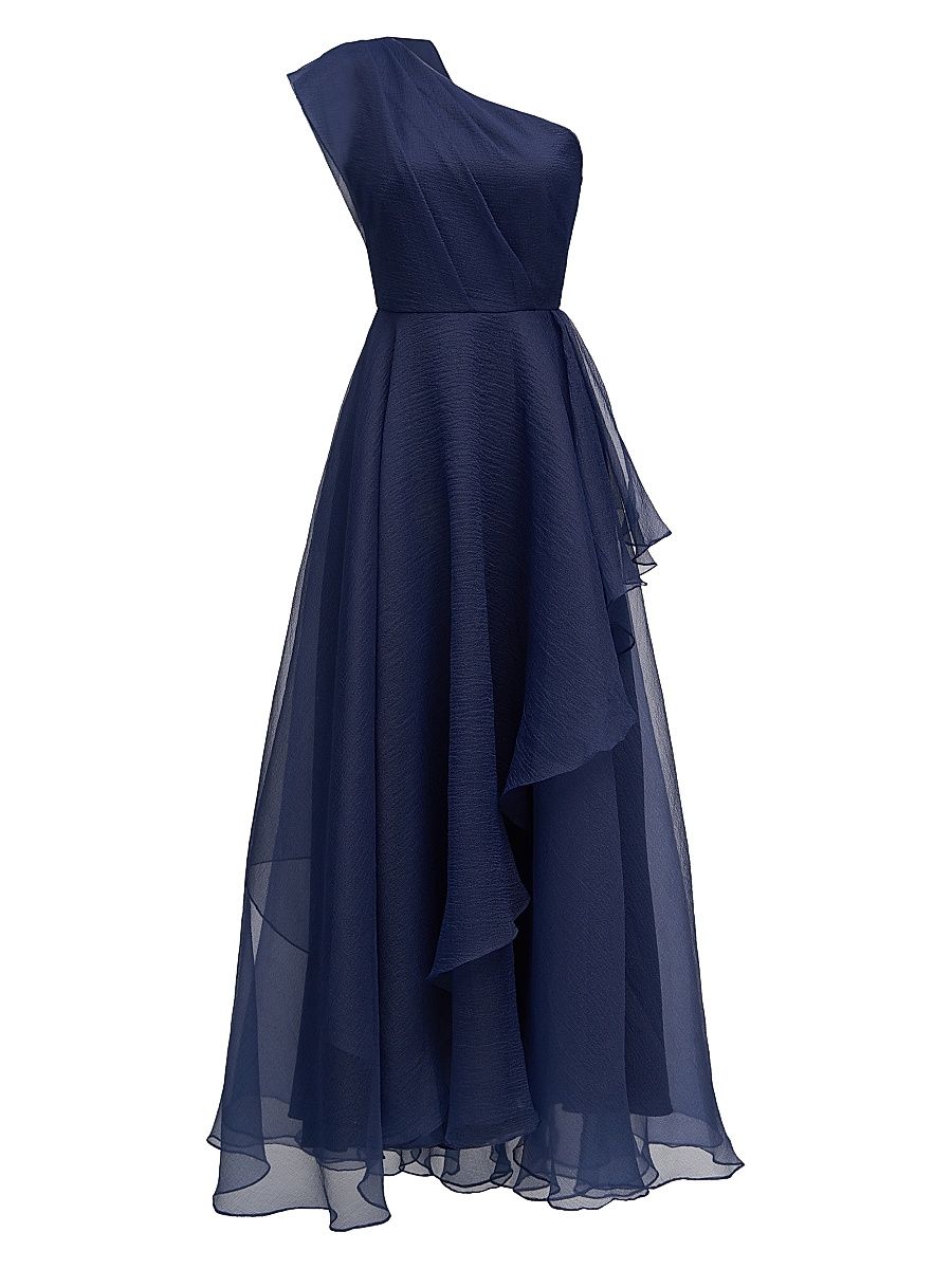 Women's Savannah Pebbled Organza One-Shoulder Gown - Nautical Navy - Size 10
